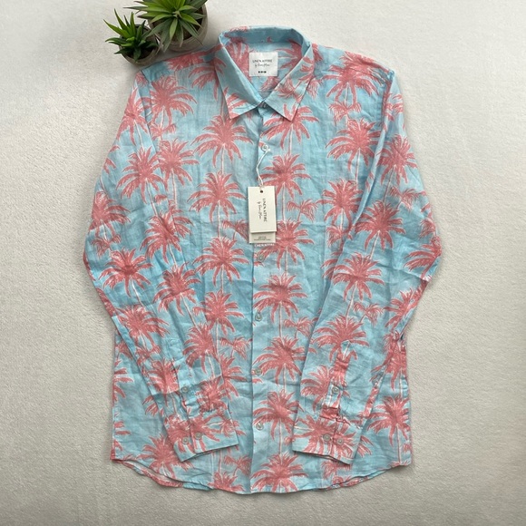Ranee’s Other - Linen Attire by Ranee’s Miami Linen Resort/Tropical LS Button Shirt (Blue/Pink)